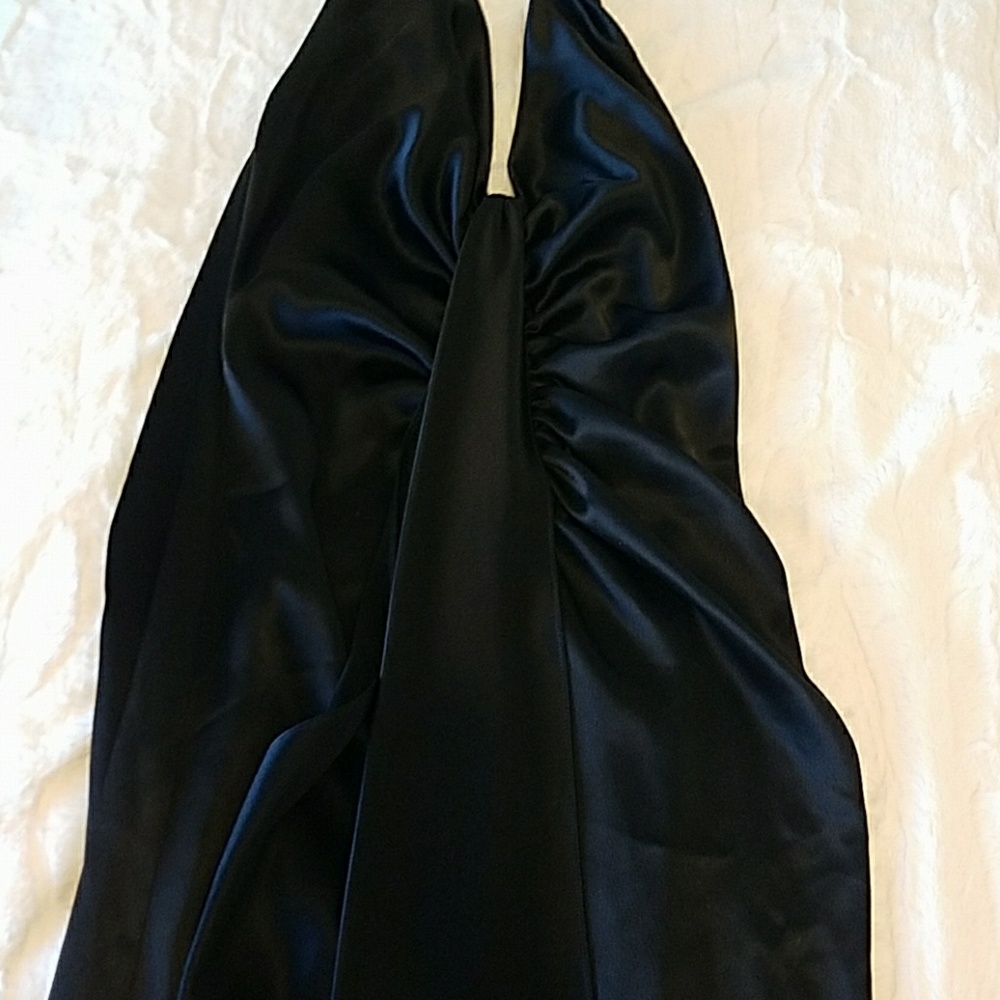 Black Halter Top Satin Evening Gown